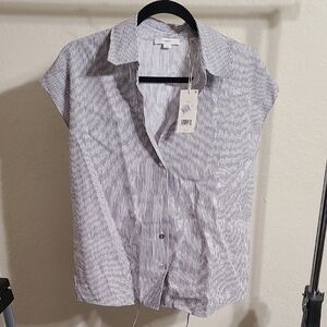 Vince White and Black Vertical Stripe Short-Sleeve Button-Down Shirt